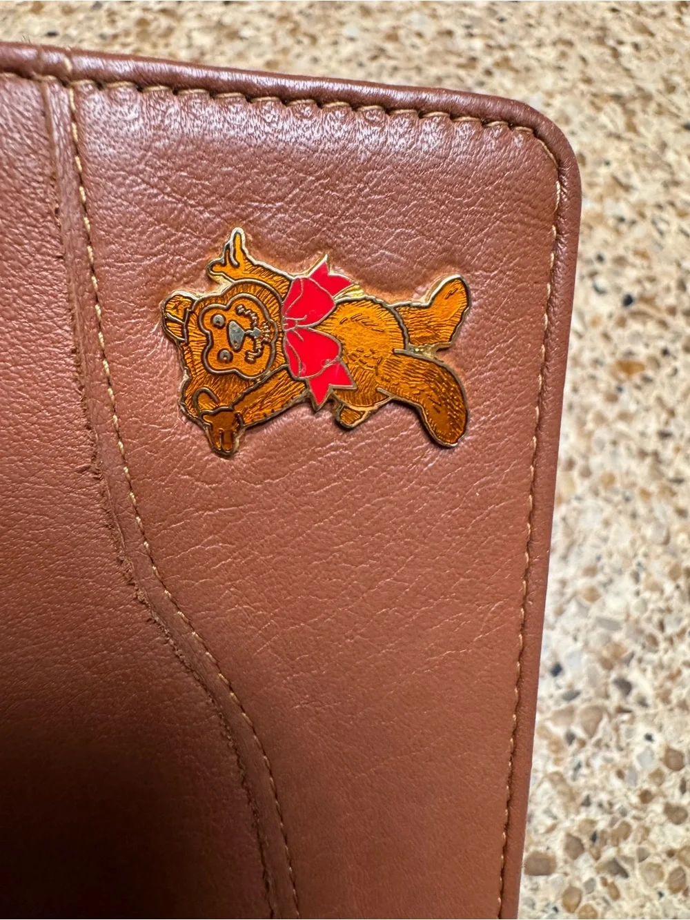 Brown Leather Travel Wallet with Dog Accent
